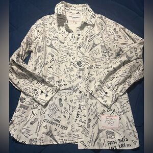 KARL LAGERFELD Women's Long Sleeve Printed Sketch Blouse